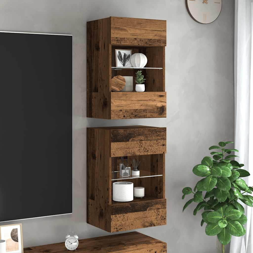Nástenné skrinky s LED osvetlením pre TV 2 st åldrat trä 40x30x60,5 cm