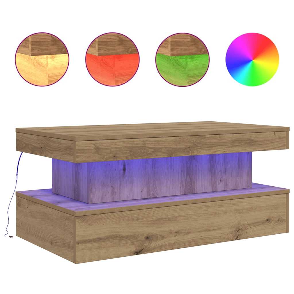 Soffbord med LED ek 90x50x40 cm