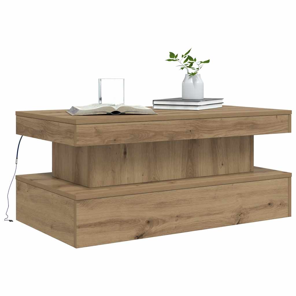 Soffbord med LED ek 90x50x40 cm
