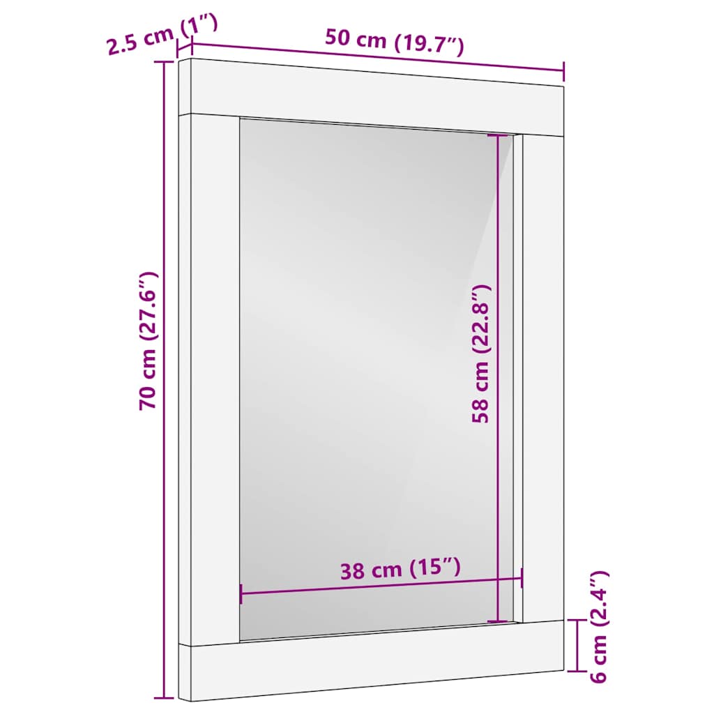 Badrumsspegel med spegel Brun 50 x 70 x 3 cm Massivt akaciaträ