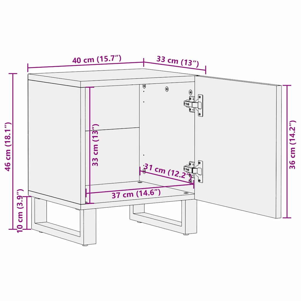 Sängbord 2 pcs Naturfärg 40 x 33 x 46 cm massivt mangoträ