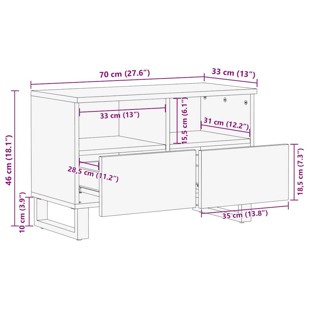 TV-skåp med låda Vit 70 x 33 x 46 cm massivt mangoträ