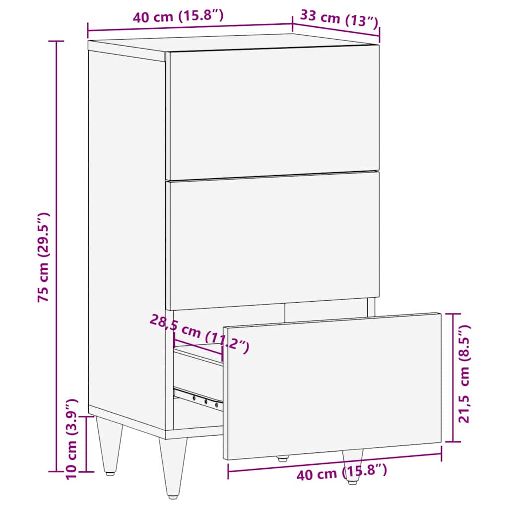 Sidobord trä med låda Vit 33.5 x 40 x 75 cm
