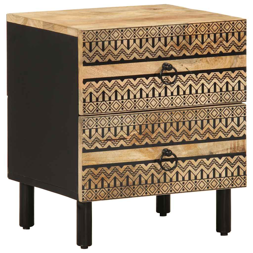 Sängbord 2 st svart 40x33,5x46 cm massivt grovt mangoträ