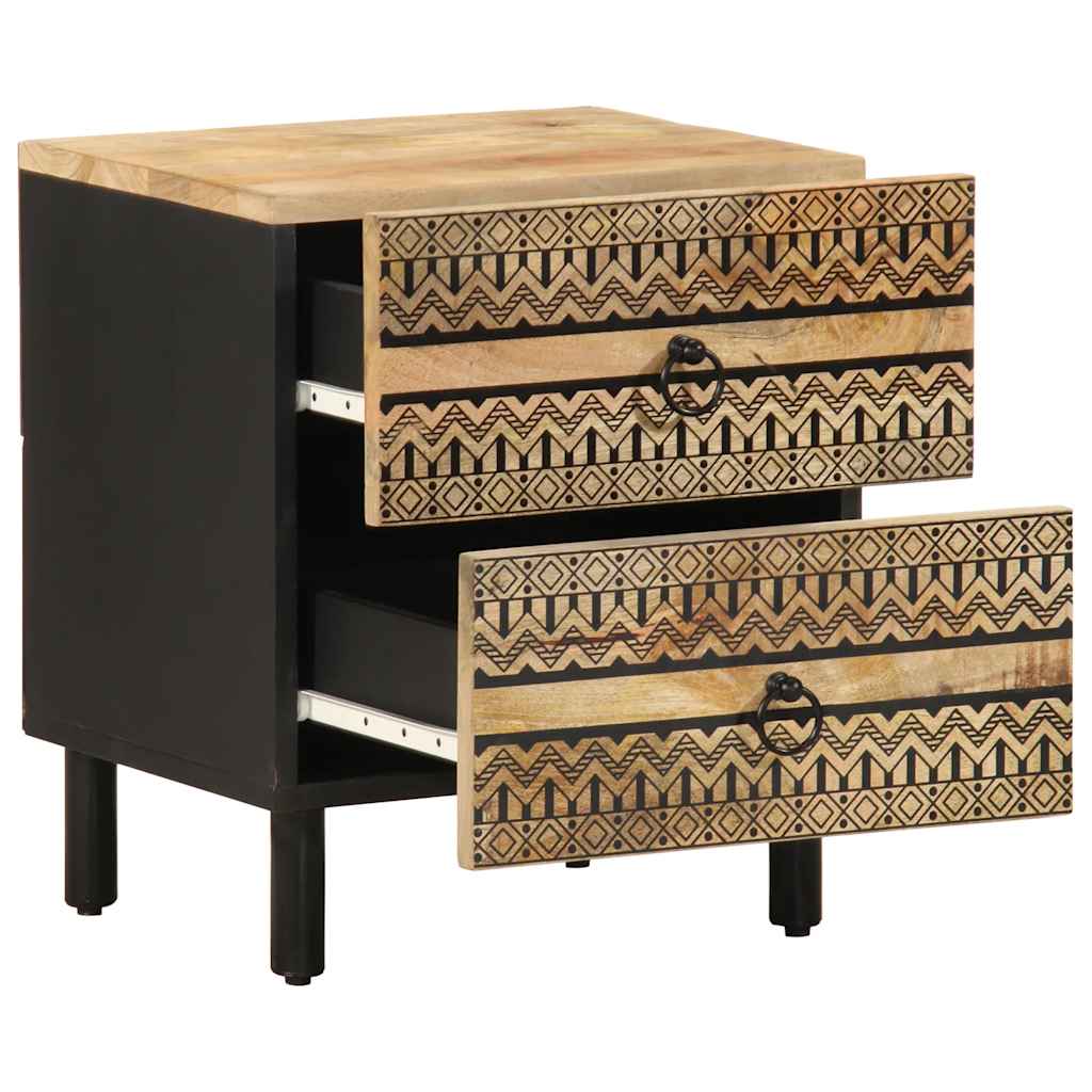 Sängbord 2 st svart 40x33,5x46 cm massivt grovt mangoträ