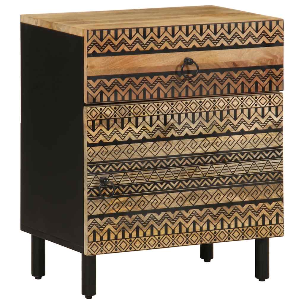 Sängbord svart 50x33x60 cm massivt grovt mangoträ