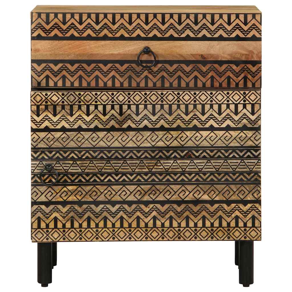 Sängbord svart 50x33x60 cm massivt grovt mangoträ