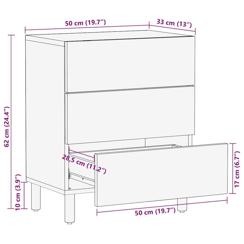 Sängbord Nattduksbord Svart 50x33x62 cm massivt grovt mangoträ