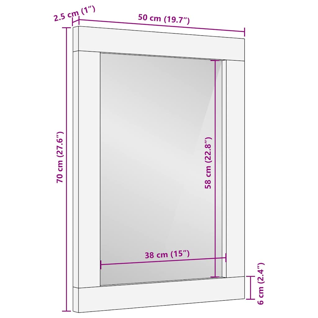 Väggspegel Brun och silver 50 x 70 cm Massivt mango trä, glas