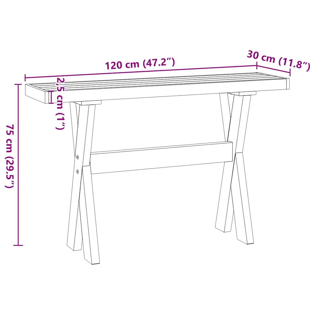 Avlastningsbord Konsollbord DIV. NOAIN X-formade ben 120x30x75 cm massiv furu
