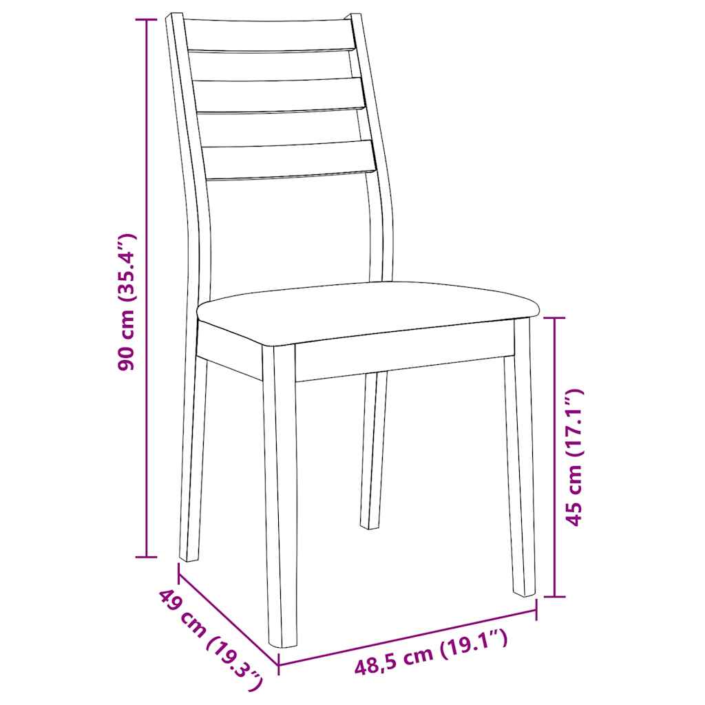 Matstolar med dynor 2 st, vit, massivt trä, gummi