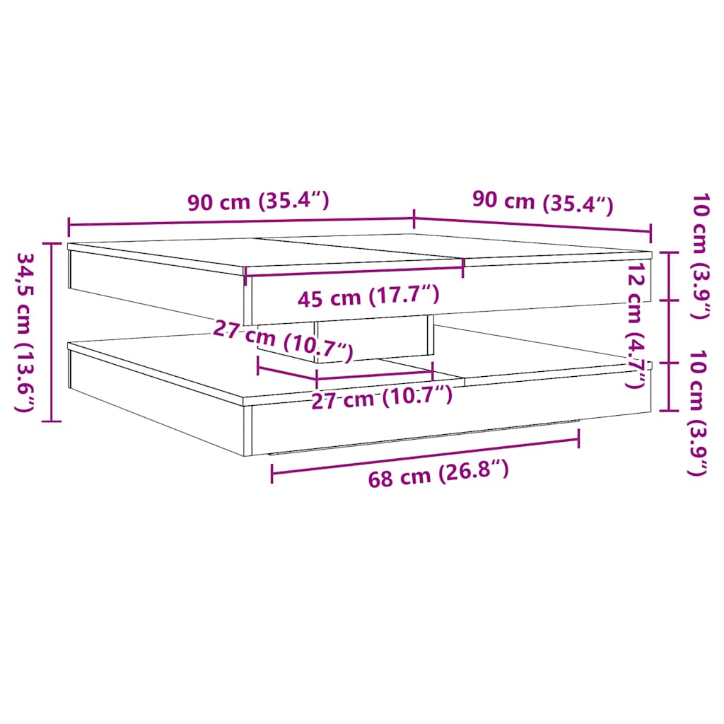 Soffbord Sonoma Grå 360 grader vridbart 90x90x34,5 cm
