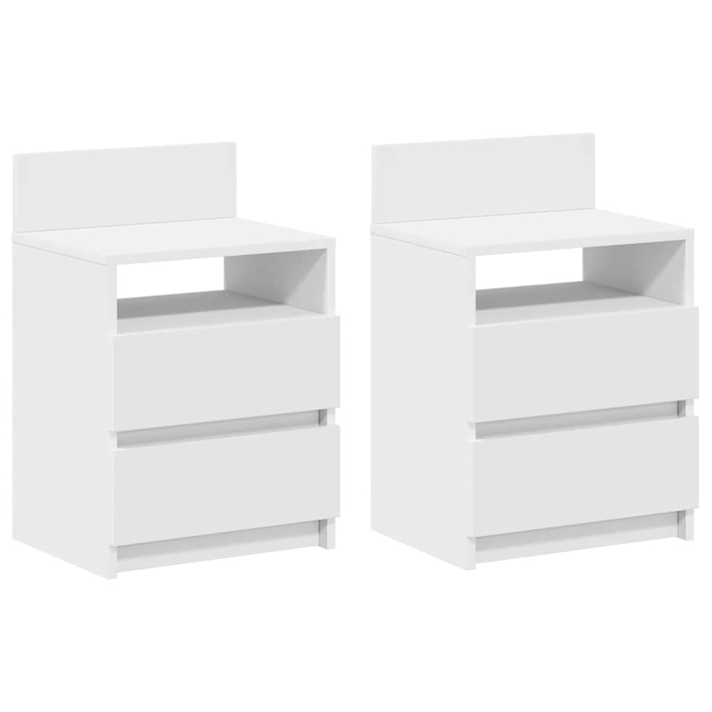 Sängbord 2 st med 2 lådor vit 40x33x60 cm