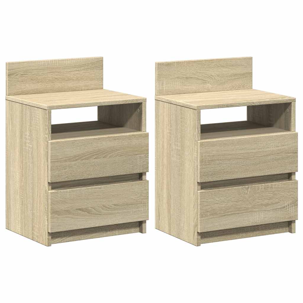 Sängbord 2 st med 2 lådor sonoma-ek 40x33x60 cm