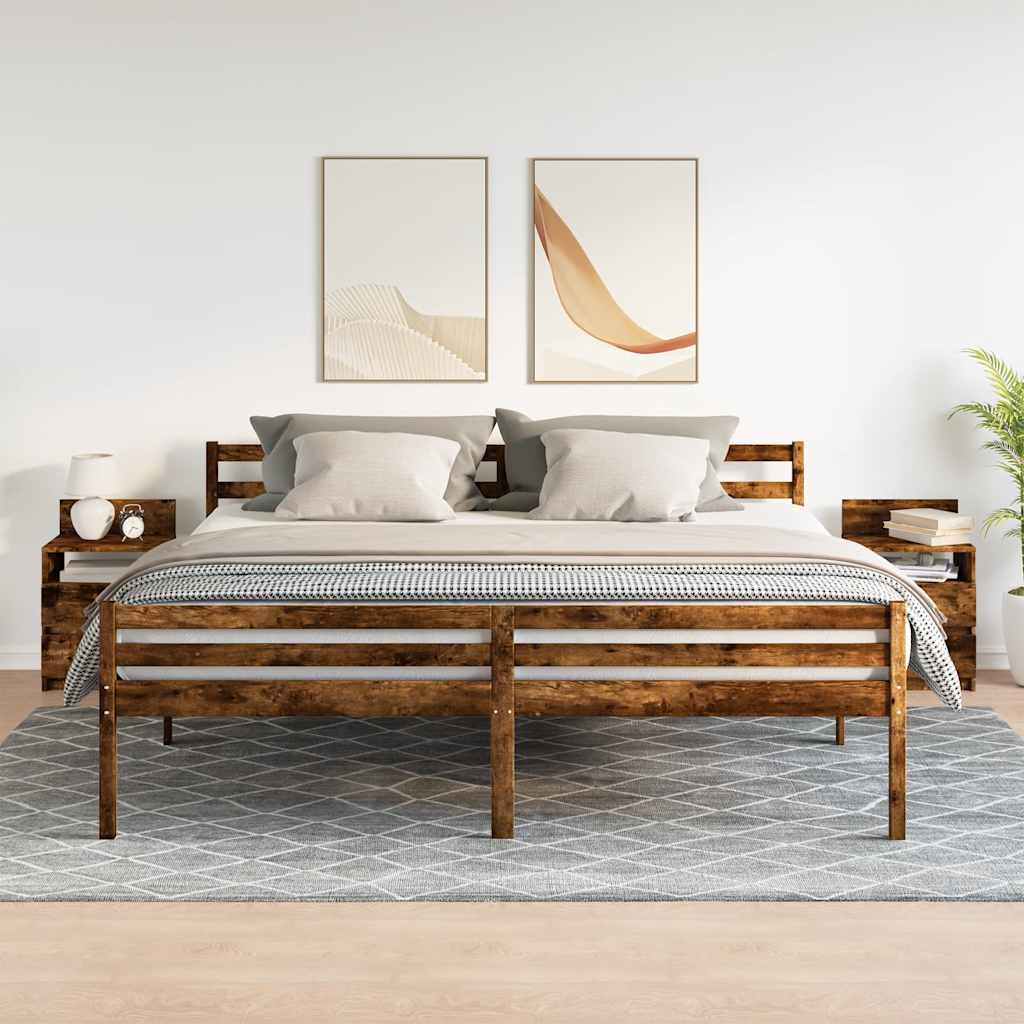 Sängbord 2 st med 2 lådor rökfärgad ek 40x33x60 cm
