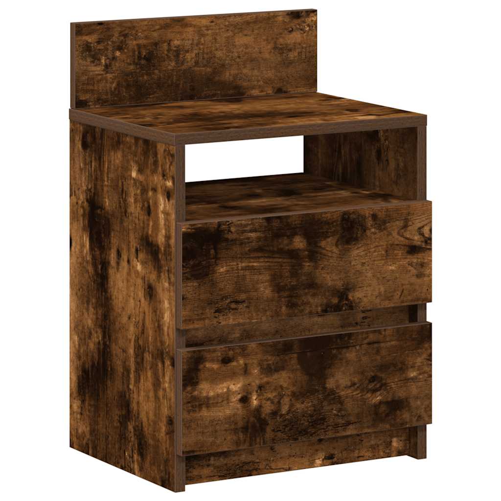 Sängbord 2 st med 2 lådor rökfärgad ek 40x33x60 cm