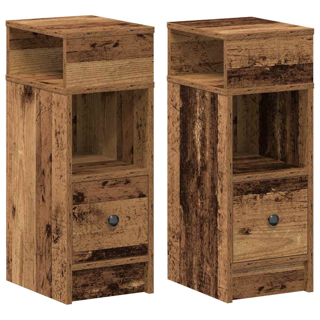 Sängbord 2 st med låda åldrat trä 25x31x66 cm