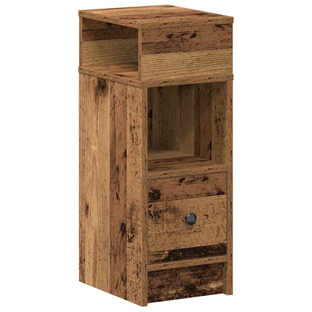 Sängbord 2 st med låda åldrat trä 25x31x66 cm