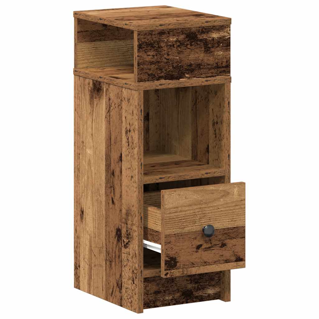 Sängbord 2 st med låda åldrat trä 25x31x66 cm