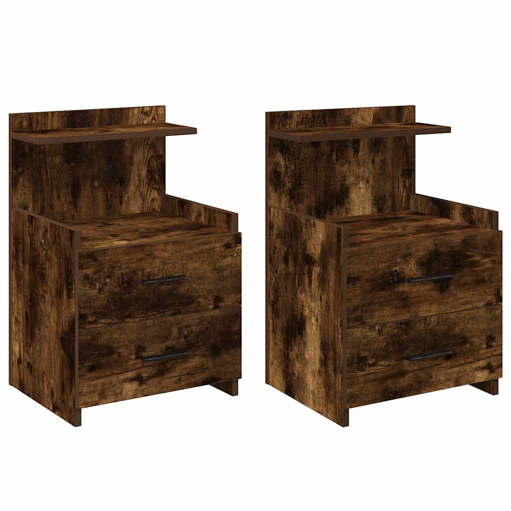 Sängbord 2 st med 2 lådor rökt ek 40x36,5x62 cm