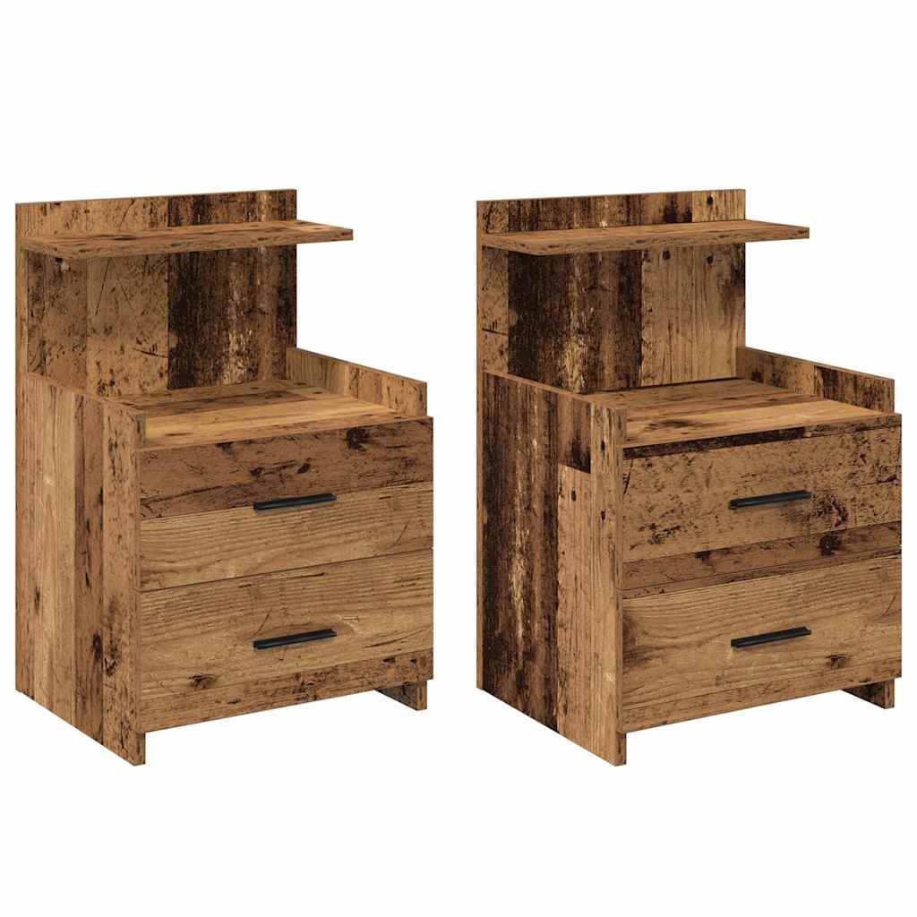 Sängbord 2 st med 2 lådor gammalt trä 40x36,5x62 cm