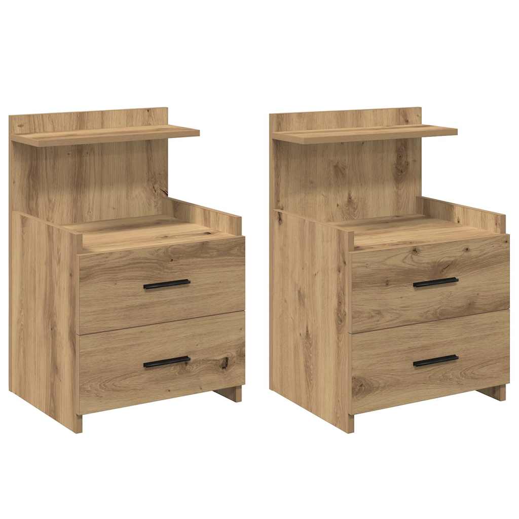 Sängbord 2 st med 2 lådor hantverksmässig ek 40x36,5x62 cm