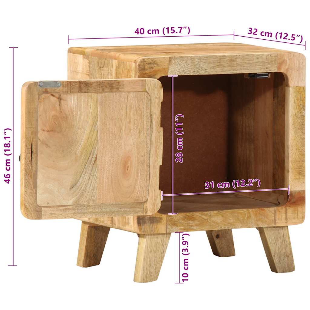 Sängbord 2 st 40x32x46 cm massivt trä grov mango