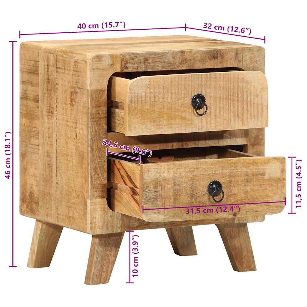 Sängbord 2 st 40x32x46 cm massivt trä grov mango
