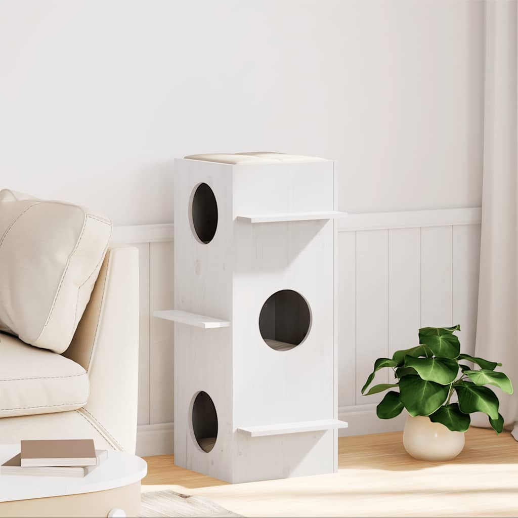 Kattmöbel Katthus Vit 43x43x90 cm massiv furu