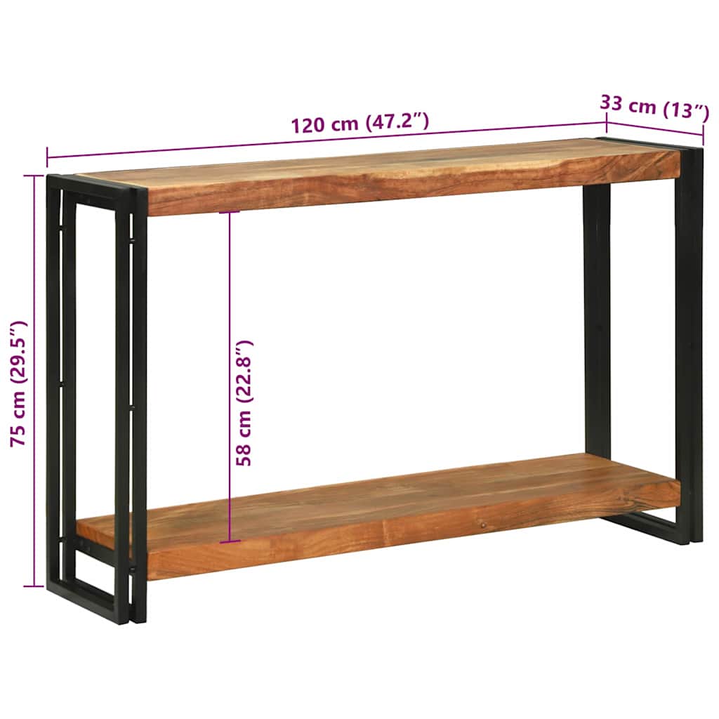 Avlastningsbord Konsollbord Brun med hylla 120 x 33 x 75 cm massivt akacia