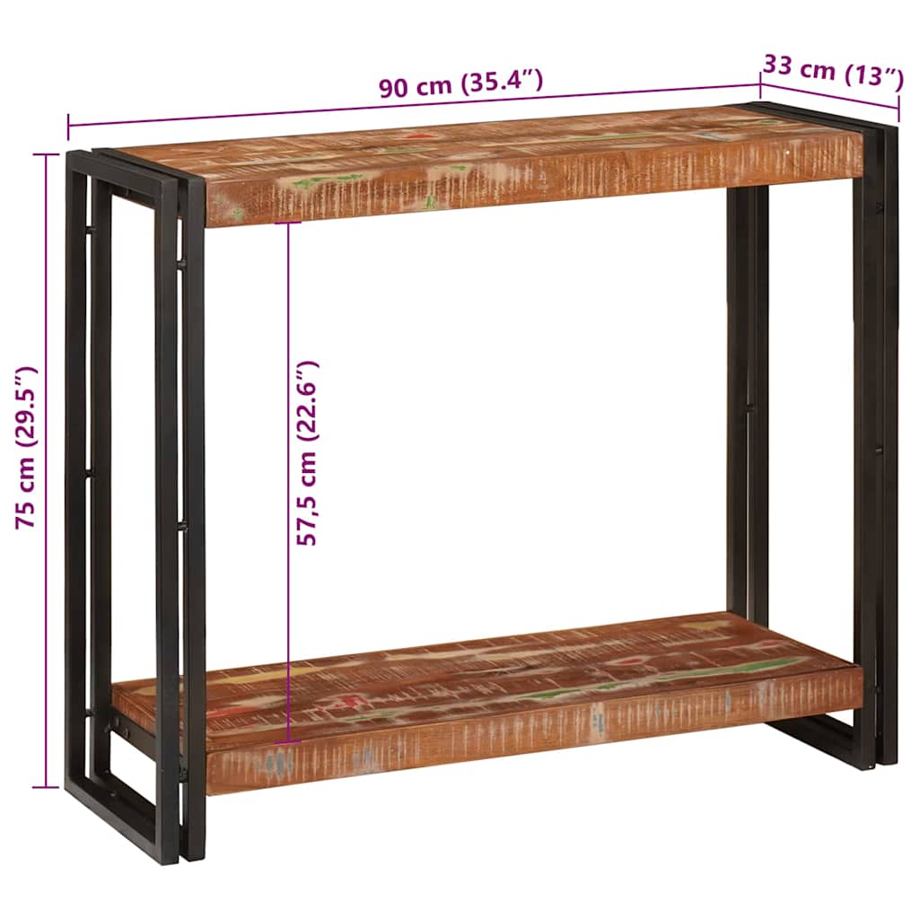Avlastningsbord Konsollbord Trä med hylla 90 x 33 x 75 cm massivt återvunnet trä