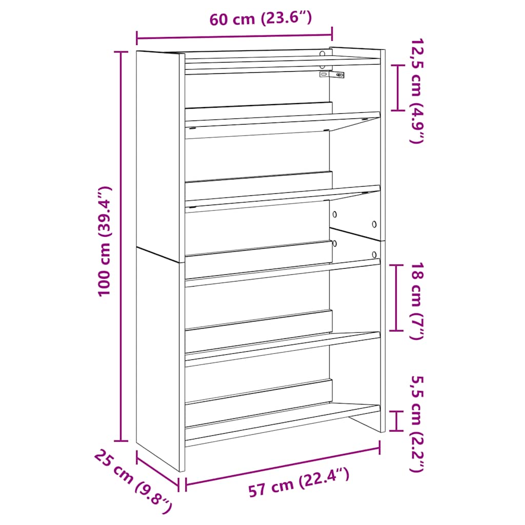 Skoställ Brun Ek Skohylla 60x25x100 cm