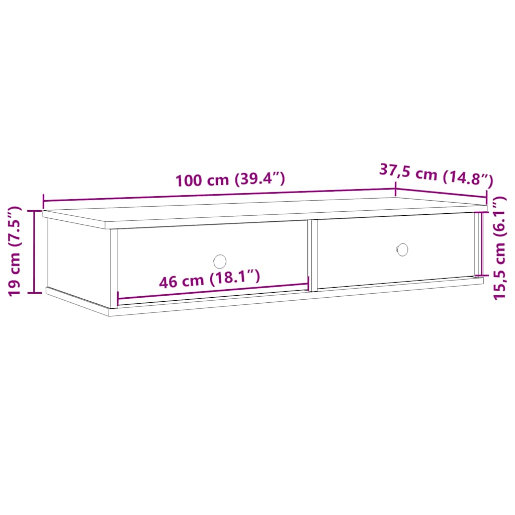 Vägghylla Åldrat Trä med lådor 100x37,5x19 cm