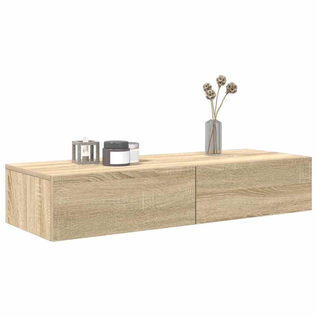 Vägghylla Sonoma Ek med lådor 100x36x19 cm