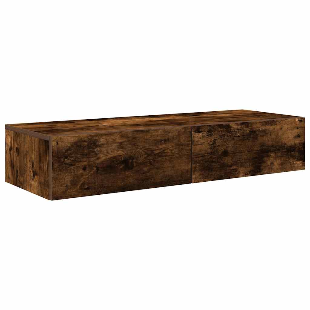 Vägghylla Rökfärgad Ek med lådor 100x36x19 cm