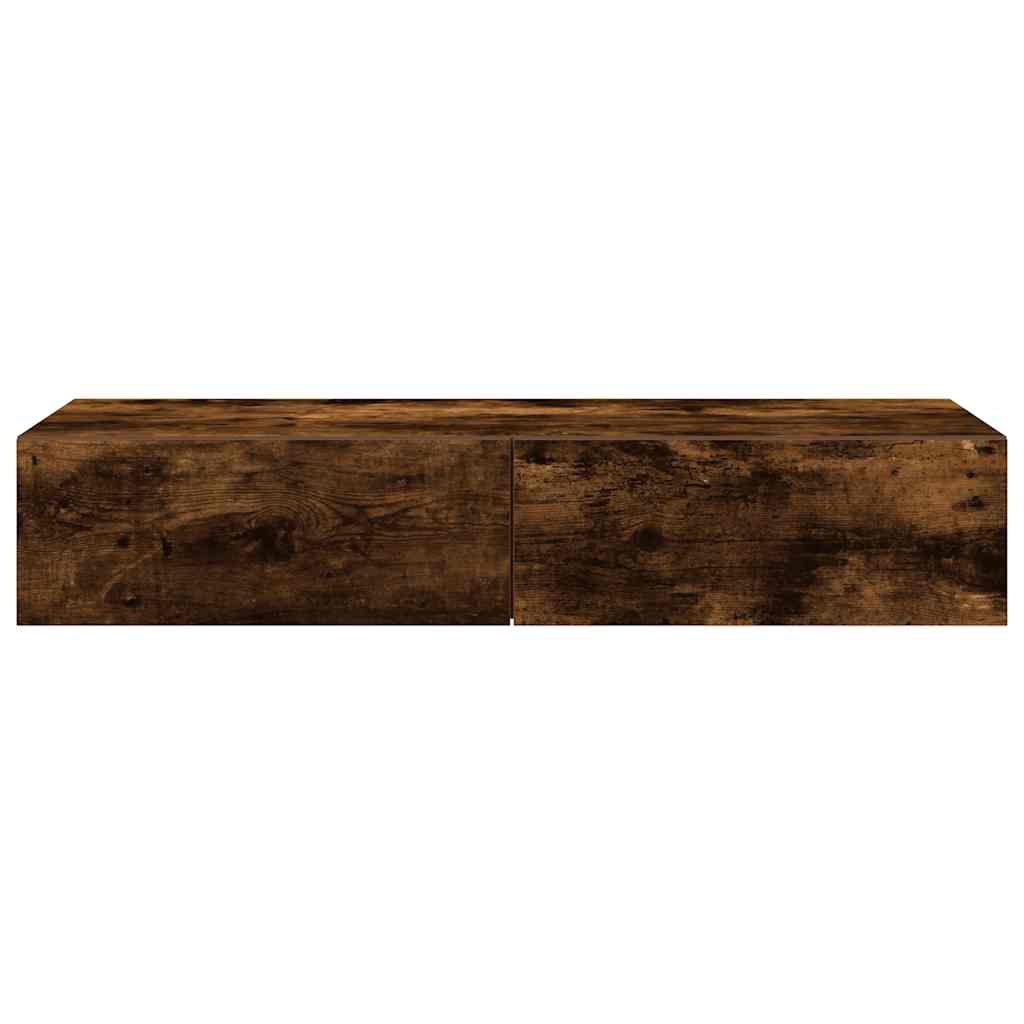 Vägghylla Rökfärgad Ek med lådor 100x36x19 cm