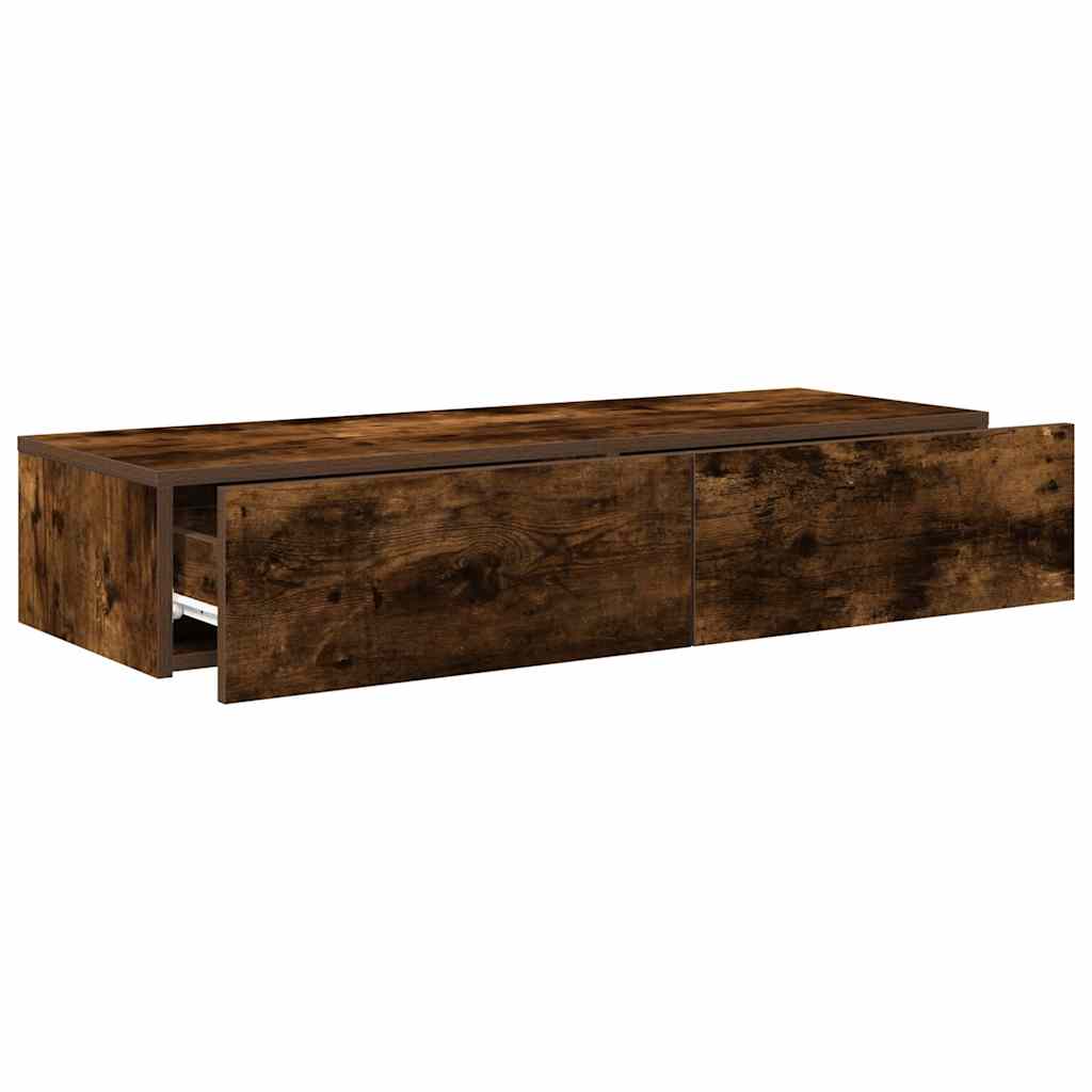 Vägghylla Rökfärgad Ek med lådor 100x36x19 cm