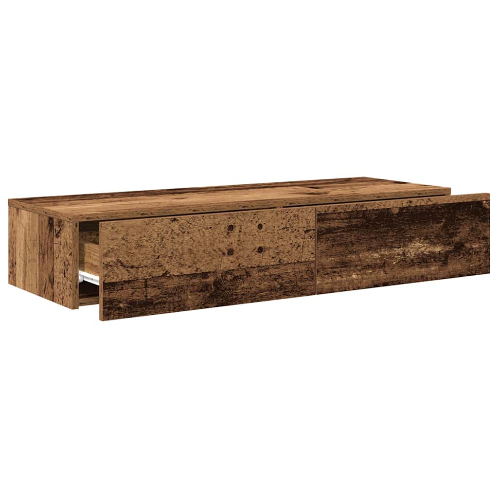 Vägghylla Åldrat Trä med lådor Åldrat Trä 100x36x19 cm