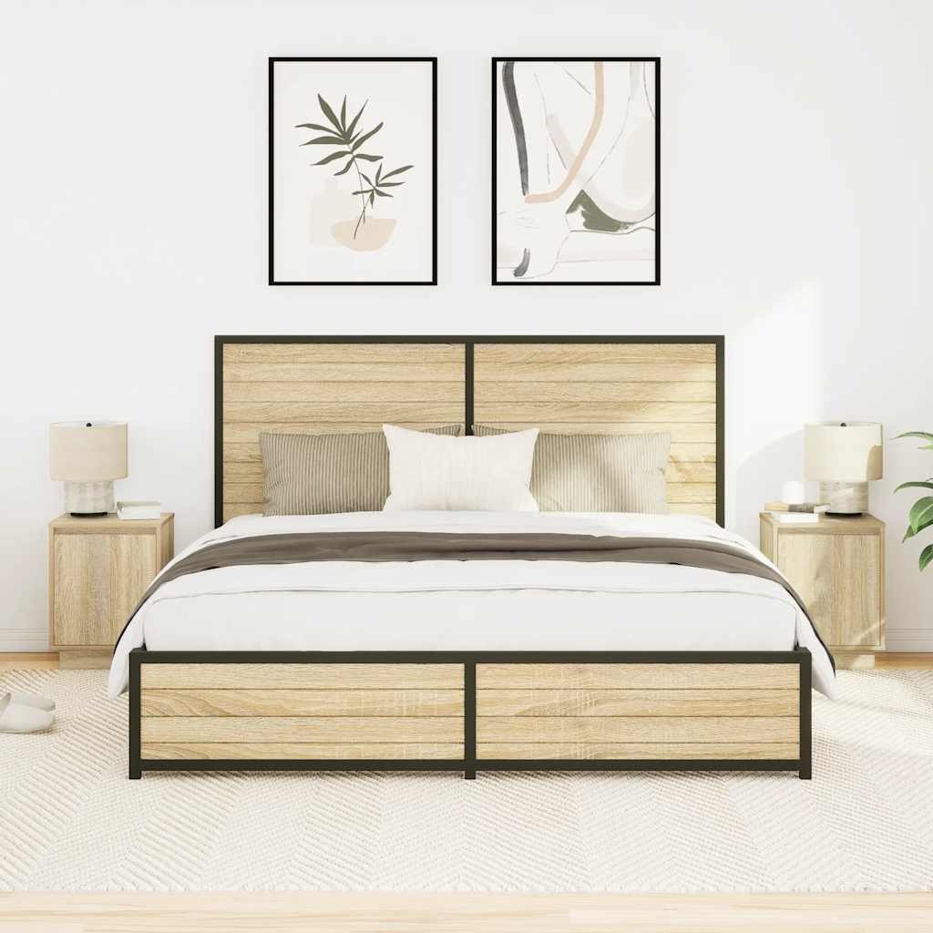 Sängbord med LED-lampor 2 st, Sonoma Ek 38x34x50 cm