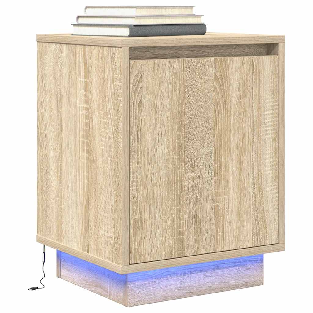 Sängbord med LED-lampor 2 st, Sonoma Ek 38x34x50 cm