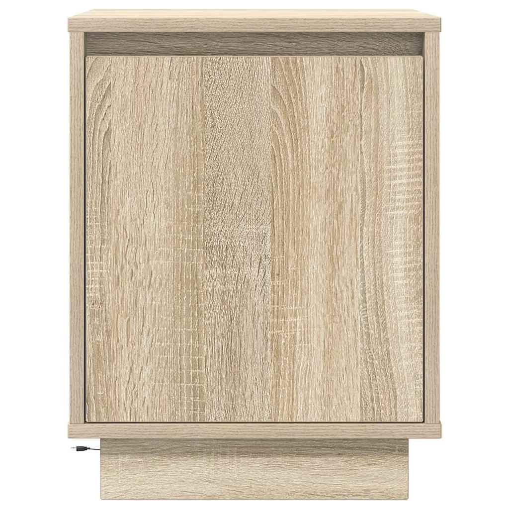 Sängbord med LED-lampor 2 st, Sonoma Ek 38x34x50 cm