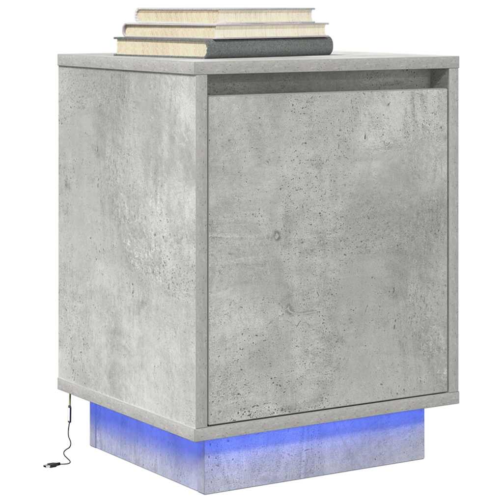 Sängbord med LED-lampor 2 st betonggrå 38x34x50 cm