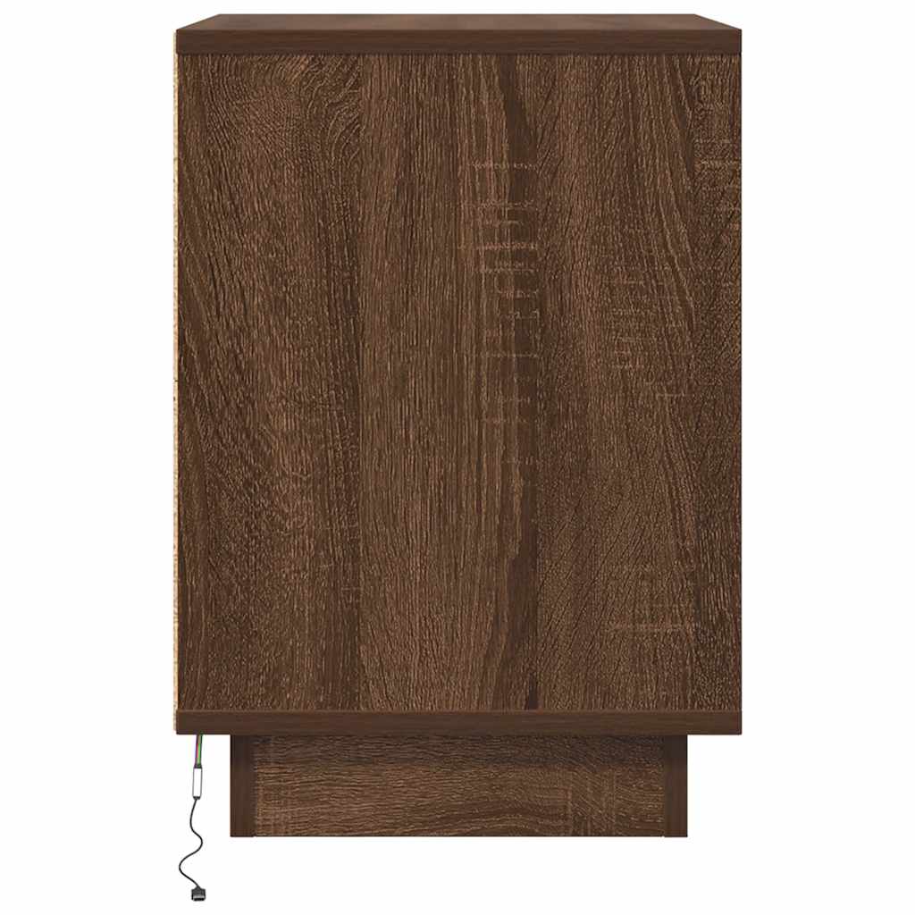 Sängbord med LED-lampor 2 st brun ek 38x34x50 cm