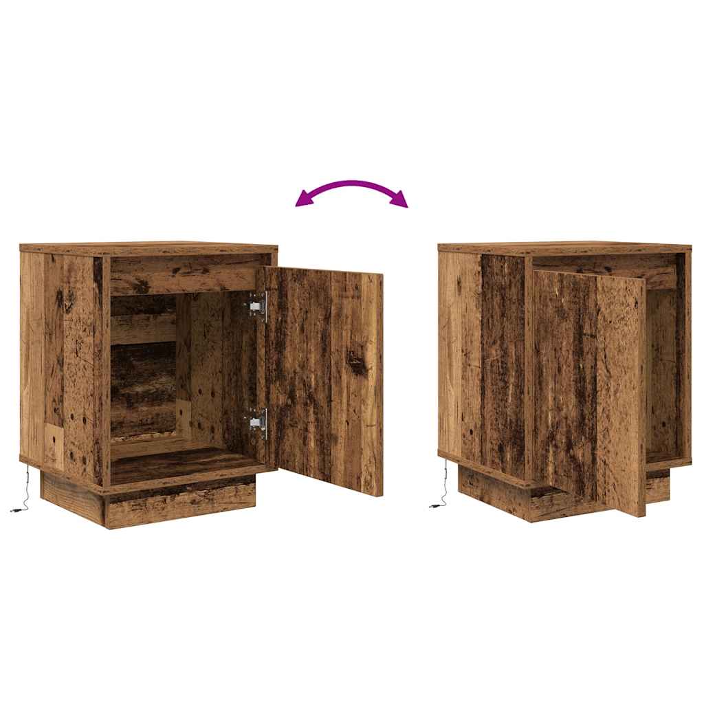 Sängbord med LED-lampor 2 st gammalt trä 38x34x50 cm