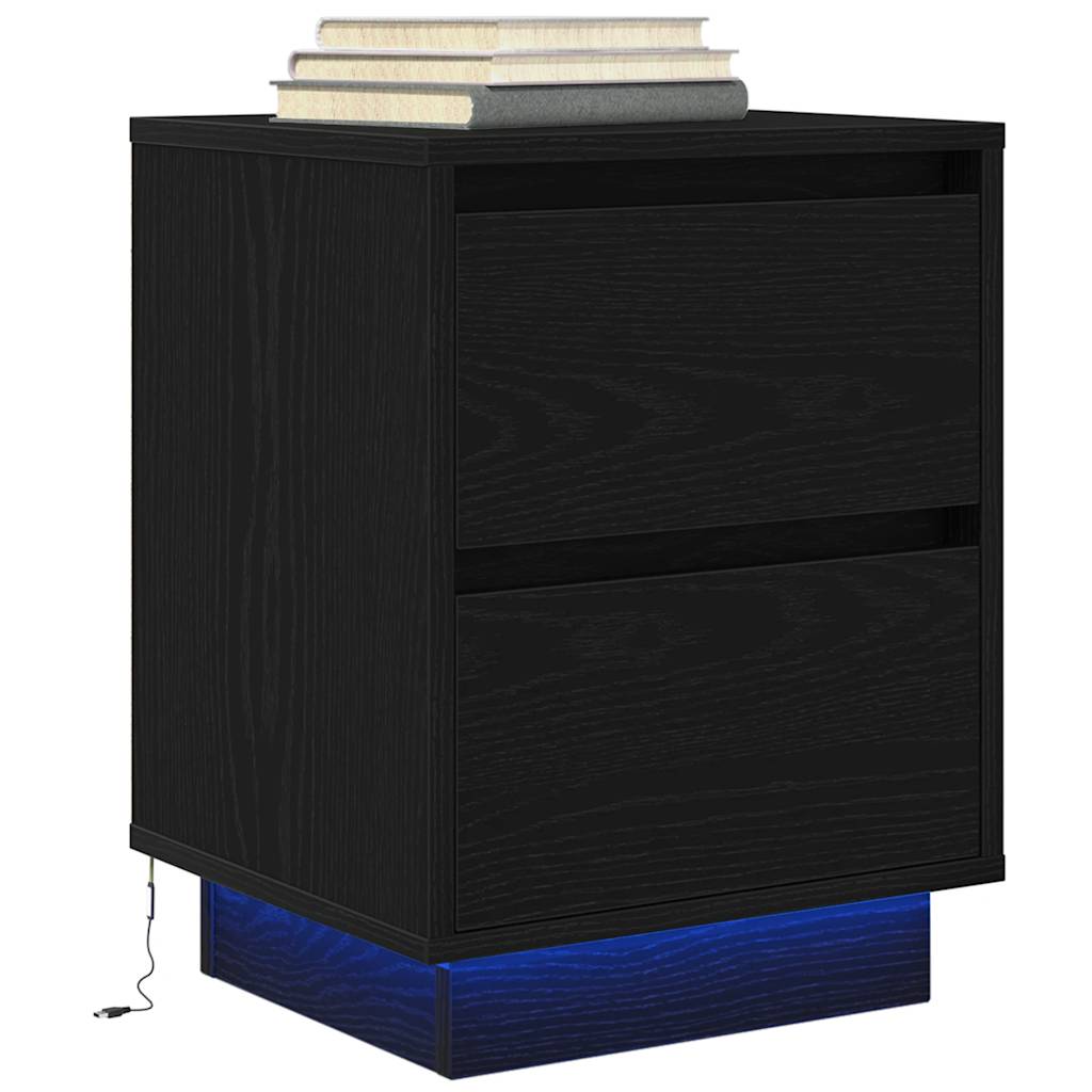 Sängbord med LED-lampor 2 st svart 38x34x50 cm