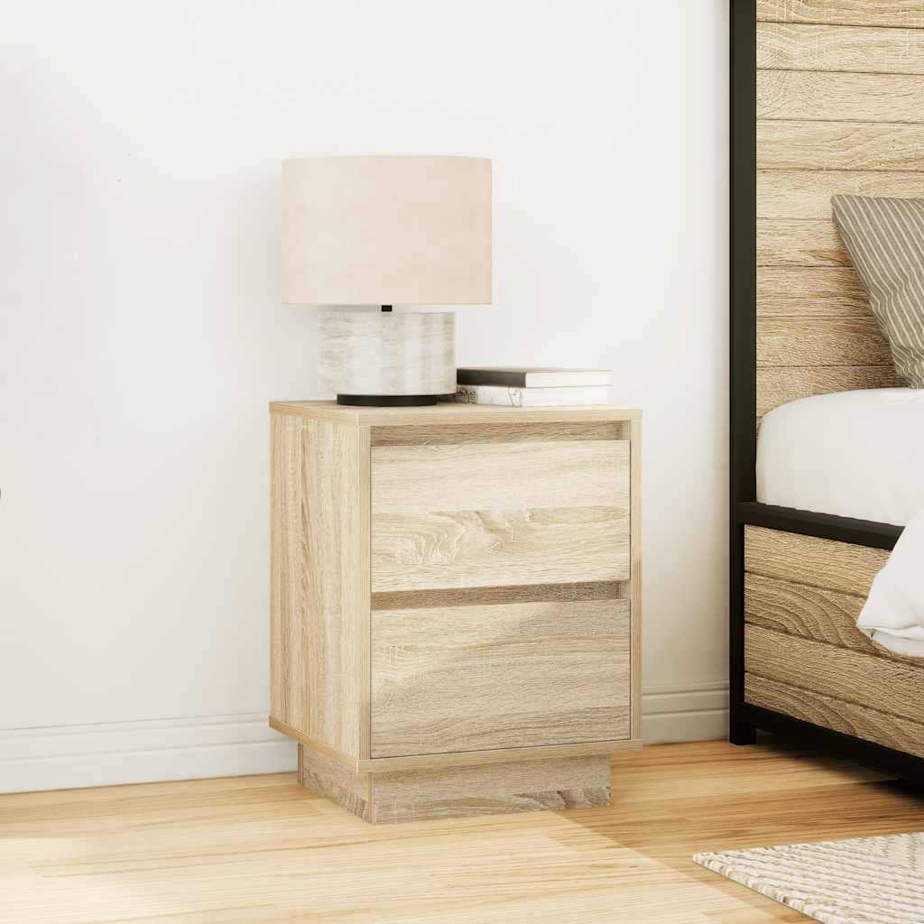 Sängbord med LED-lampor 2 st, Sonoma Ek 38x34x50 cm