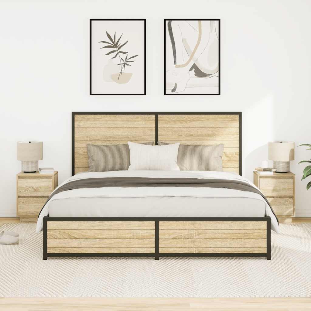 Sängbord med LED-lampor 2 st, Sonoma Ek 38x34x50 cm