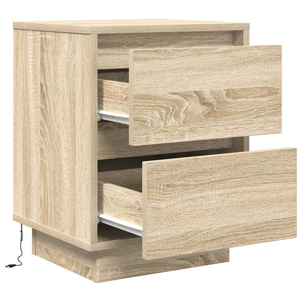 Sängbord med LED-lampor 2 st, Sonoma Ek 38x34x50 cm