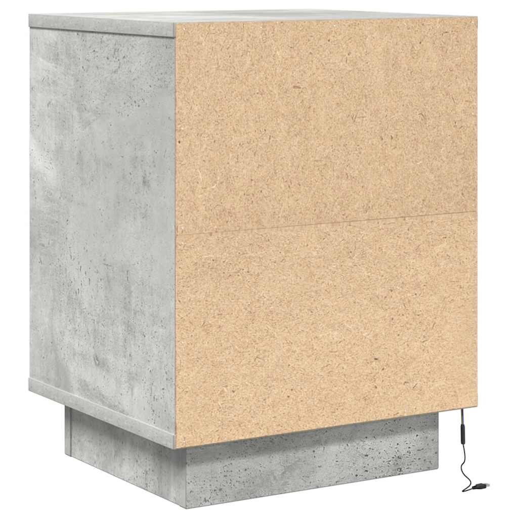 Sängbord med LED-lampor 2 st betonggrå 38x34x50 cm