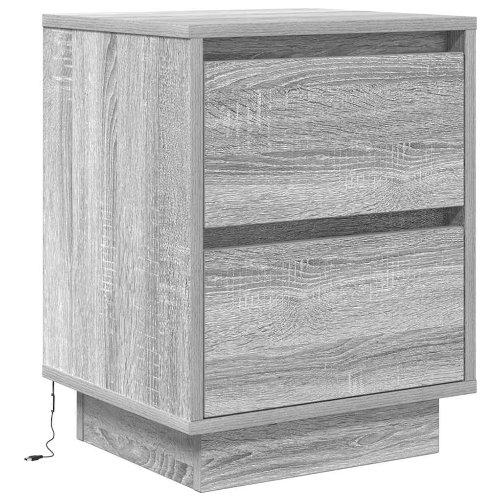 Sängbord med LED-lampor 2 st grå sonoma 38x34x50 cm